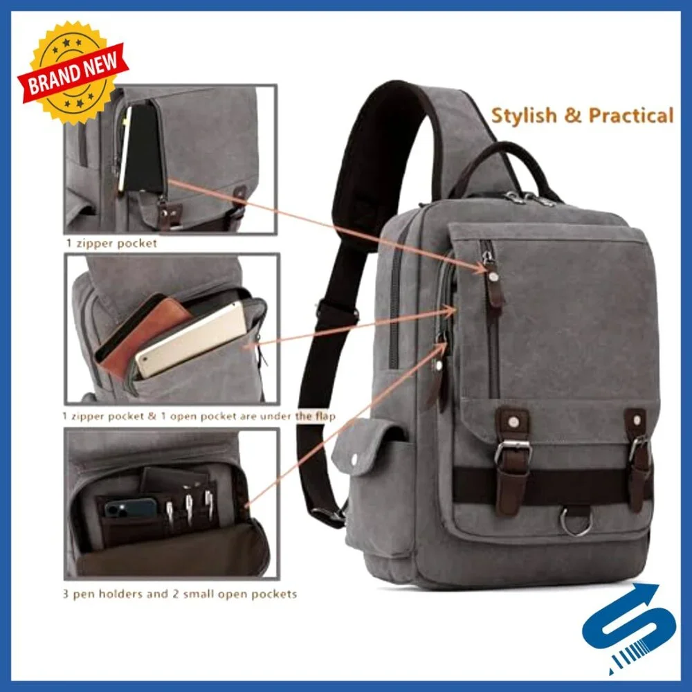 Vintage Canvas Crossbody Messenger Bag with Charging Port for Travel